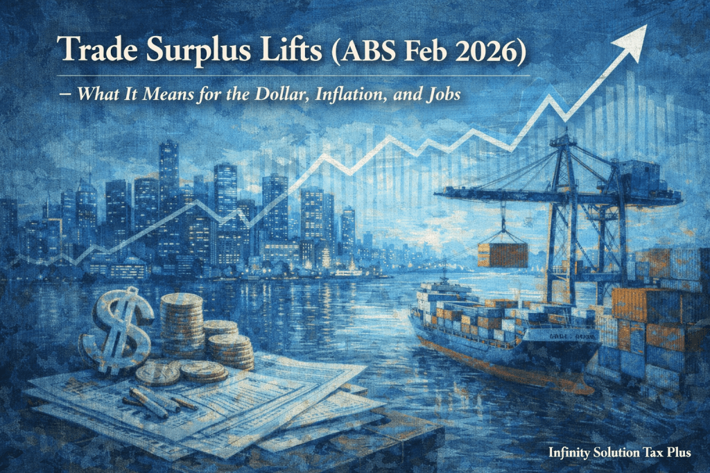 Trade Surplus Lifts (ABS Feb 2026) – What It Means for the Dollar, Inflation, and&nbsp;Jobs